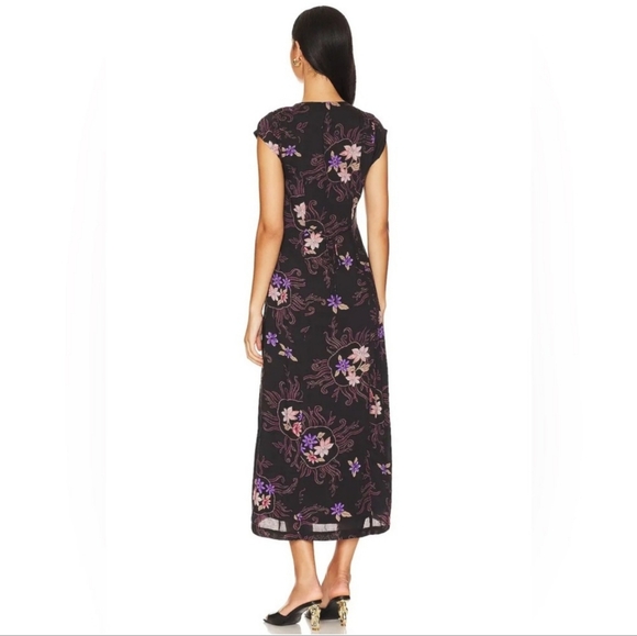 EUC Free People Black Floral Rosemary Printed Button-Down Midi Dress Size L - Picture 4 of 12